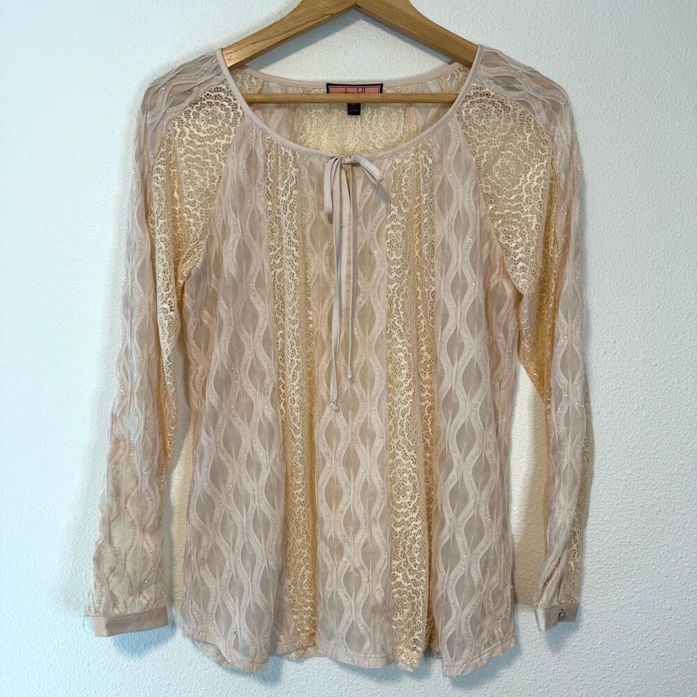 Y2K Olive Hill Sparkly Lace Ivory Blouse Size Medium